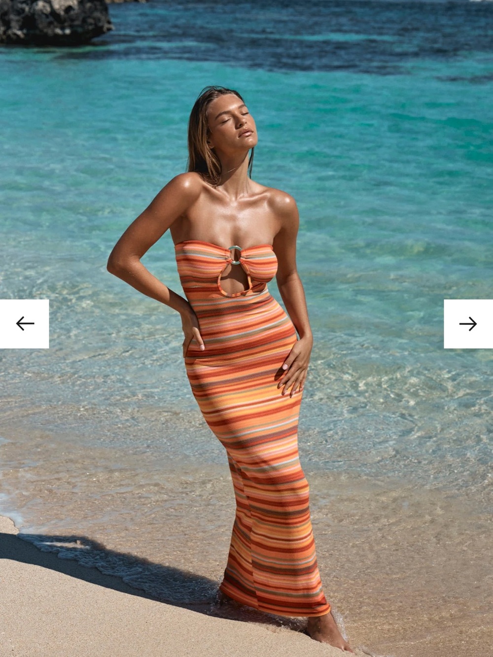 Monday Swimwear Orange Striped Midi Dress